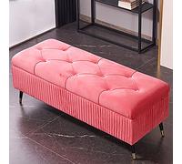 Lujoso banco otomano de terciopelo rosa con almacenamiento, moderno asiento tapizado para entrada con contenedor, elegante banco de dormitorio, 100 x 45 x 45 cm