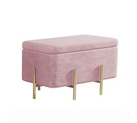 Lujoso banco otomano de terciopelo rosa suave al final de la cama, asiento de almacenamiento, reposapiés acolchado contemporáneo con patas de metal, elegante taburete de vestir 90 x 45 x 42 cm