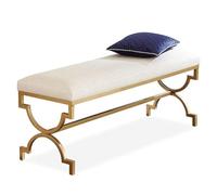 Lujoso banco tapizado para zapatos, cómodo reposapiés de tela con elegante base de metal dorado, perfecto para entrada, sala de estar y dormitorio