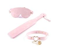 Lujoso conjunto de antifaz, collar y paleta de satén Suave al tacto, apto tanto para hombres como para mujeres-ESLT10 (Rosa Set)