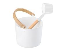 Lujoso cubo de aluminio para sauna finlandesa de 7 litros con mango largo, cucharón a juego, barril de sauna, accesorios de sauna para hombres y mujeres, color negro