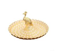 Lujoso cuenco de fruta de aleación de pavo real, bandeja decorativa para servir con figura de pavo real en 3D para sala de estar y comedor, para estante resistente para aperitivos y frutas, (dorado)