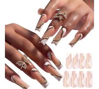 Lujoso juego de arte a rayas blancas y doradas, apliques de punta francesa 3D, juego de herramientas cuadradas largas proporcionadas para Halloween