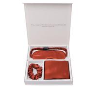 Lujoso Juego de Viaje Con Funda de Almohada de Seda - Caja de Regalo para Cuidar El Cabello Y La Piel - Fundas de Almohada de Seda/MáScara de Ojos de SatéN/Coleteros(Rust Red)