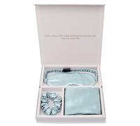 Lujoso Juego de Viaje Con Funda de Almohada de Seda - Caja de Regalo para Cuidar El Cabello Y La Piel - Fundas de Almohada de Seda/MáScara de Ojos de SatéN/Coleteros(Mint Green)