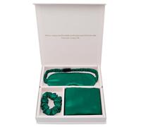Lujoso Juego de Viaje Con Funda de Almohada de Seda - Caja de Regalo para Cuidar El Cabello Y La Piel - Fundas de Almohada de Seda/MáScara de Ojos de SatéN/Coleteros(Dark Green)