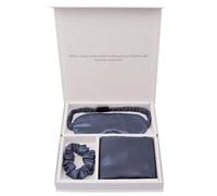 Lujoso Juego de Viaje Con Funda de Almohada de Seda - Caja de Regalo para Cuidar El Cabello Y La Piel - Fundas de Almohada de Seda/MáScara de Ojos de SatéN/Coleteros(Dark Blue)