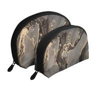 Lujoso mármol de Oro Negro, Bolsa de Maquillaje de Concha, Monedero pequeño para Mujer, Bolsa de artículos de tocador, Bolsa de cosméticos, 2 Piezas