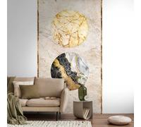 Lujoso Papel Tapiz De Mármol Con Círculos Y Acentos Dorados - Beige, Oro, Sc