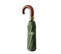 Lujoso paraguas plegable de viaje con mango en J de madera real para hombres/portátil/apertura automática/capa de revestimiento de bloqueo/lluvia sol/protección UV anti UPF 50 99.9%/Golf/mochila de