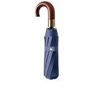 Lujoso paraguas plegable de viaje con mango en J de madera real para hombres/portátil/apertura automática/capa de revestimiento de bloqueo/lluvia sol/protección UV anti UPF 50 99.9%/Golf/mochila de