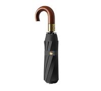Lujoso paraguas plegable de viaje con mango en J de madera real para hombres/portátil/apertura automática/capa de revestimiento de bloqueo/lluvia sol/protección UV anti UPF 50 99.9%/Golf/mochila de