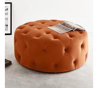 Lujoso reposapiés de felpa - Moderno taburete redondo de terciopelo para sala de estar, dormitorio y anfitrión - Elegante banco de extremo de la cama - Rosa Naranja 60 x 60 x 40 cm