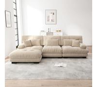 Lujoso sofá Modular esquinero: sofá Cama Extragrande en Forma de L con otomana, de Pana y Chenilla en marrón Claro.