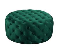 Lujoso taburete redondo de terciopelo verde cómodo otomano para sala de estar, mesa de centro moderna, asiento pequeño para extremo de la cama, 60 x 60 x 40 cm