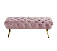 Lujoso taburete tapizado de terciopelo - Moderno sofá de felpa para entrada y sala de estar, cómodo banco rosa de 70 x 45 x 45 cm