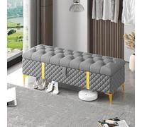 Lujoso y moderno banco de almacenamiento tapizado de cuero para dormitorio, elegante otomana de almacenamiento oculto a los pies de la cama, perfecto para decoración del hogar y decoración.