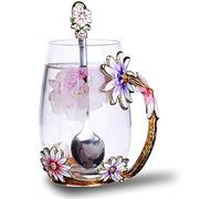 Luka Tech Tazas de café esmaltadas hechas a mano con forma de mariposa, taza de té con cuchara, el mejor regalo de cumpleaños para mujer, mamá, amigas,la Navidad, día de la madre (Purple-tall)