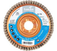 LUKAS ERZETT 10 discos de lija SLTB para acero inoxidable de 115 mm de diámetro, corindón de circonio, grano 40, oblicuo, 13 x 12,5 x 13 cm