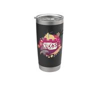 Lukas - Nombre de niño con dinosaurios de colores Vaso térmico de acero inoxidable de doble pared