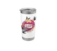 Lukas - Nombre de niño con dinosaurios de colores Vaso térmico de acero inoxidable de doble pared