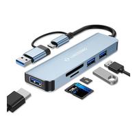 LUKCOZMO Hub USB de 5 puertos, múltiples concentradores USB 3.0 y lector de tarjetas TF/SD, divisor USB 5 en 1, extensor USB compatible con MacBook/Pad Pro/Dell/HP Laptop/teléfonos..
