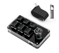 LUKCOZMO Macro Pad - Mini teclado mecánico programable para juegos de 6 teclas, teclado con una sola mano, perilla multifuncional BT OSU con cable tipo C (software actualizado en unidad USB, negro)