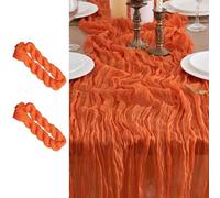 LUKDUNG 2 caminos de mesa, camino de mesa, tejido de esponja, tela boho gasa, mantel rústico para decoración de mesa de boda, 90 x 300 cm (naranja, 90 x 300 cm, 2 Stück)