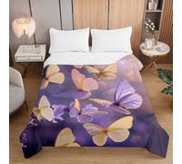 Luker Edredon Verano,Suave Reversible Multiusos Colcha,Edredones Ligera Microfibra,Edredón Acolchado Individual/Doble/Extra Grande para Estaciones, Patrón de Mariposa 3D (Morada,230x260cm)