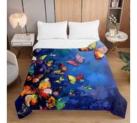 Luker Edredon Verano,Suave Reversible Multiusos Colcha,Edredones Ligera Microfibra,Edredón Acolchado Individual/Doble/Extra Grande para Estaciones, Patrón de Mariposa 3D (Azul,230x260cm)