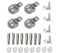 Lukery 4-Pack Heavy Duty D Rings made of Stainless Steel 304 with serrated gecko anchor,Self-tapping screws and washers,for concrete wall,wood wall,gypsum drywall,hollow wall