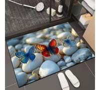 Lukery Alfombra Baño de Diatomitas, Lavables Alfombrilla de Baño, Alfombrillas Secado Rápido Antideslizantes Absorbente Alfombra para Bañera Ducha (Papillon Caillou,50x80cm)