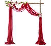 Lukery Cortina Gasa Arco de Boda para Colgar en La Pared, Tela de Gasa Cortinas de Tela de Tul Telón de Fondo para Banquete de Boda, Ceremonia, Recepción, Fiesta Decoración (75x550cm(18FT),Rojo)