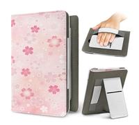 Lukery Estilo Sakura Japonés Funda para 7"/6.8" Kindle Paperwhite, PU Estuche con Correa de Mano, Carcasa Protectora Soporte Tapa Vertical, Funda Universal para e Readers (Rosa Claro)