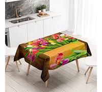 Lukery Mantel Antimanchas, Efecto Loto Mantel Mesa Rectangular, para Hogar Cocina Comedor Fiesta Cumpleaños Jardín Exterior, Protege la Mesa, 3D Flores Coloridas (Tulipanes y Verduras,150x210cm)
