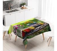 Lukery Mantel Antimanchas, Efecto Loto Mantel Mesa Rectangular, para Hogar Cocina Comedor Fiesta Cumpleaños Jardín Exterior, Protege la Mesa, 3D Flores Coloridas (Jardín y Verde,140x200cm)
