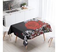 Lukery Mantel Antimanchas, Efecto Loto Mantel Mesa Rectangular, para Hogar Cocina Comedor Fiesta Cumpleaños Jardín Exterior, Protege la Mesa, 3D Flores Coloridas (Rosa roja y Negro,140x180cm)
