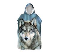 Lukery Toalla Infantil con Capucha, Lobo Poncho de Baño para Niños y Adulto, Secado Rápido Microfibra Toallas de Playa, Albornoz de Cambio para Nadar Piscina Surfing (60x80cm,Cabeza de Lobo)