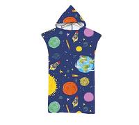Lukery Toalla Infantil con Capucha, Microfibra Poncho de Baño para Niños y Adulto, Toallas de Playa con Estampado de Planetas, Albornoz de Cambio para Nadar Surfing (60x80cm,Tierra)
