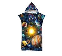Lukery Toalla Infantil con Capucha, Microfibra Poncho de Baño para Niños y Adulto, Toallas de Playa con Estampado de Planetas, Albornoz de Cambio para Nadar Surfing (60x110cm,Sistema Solar)