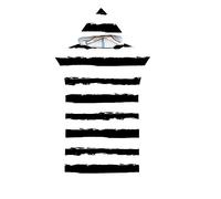 Lukery Toalla Infantil con Capucha, Poncho de Baño para Niños y Adulto, Microfibra Toallas de Playa, Raya Albornoz de Cambio para Nadar Piscina Surfing (75x140cm,Blanco Negro)