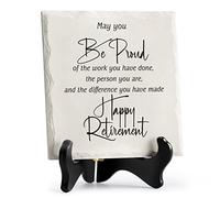 LukieJac Regalos de jubilación para mujeres y hombres, placa de cerámica de jubilación de 6 x 6 pulgadas, letrero decorativo de mesa de feliz jubilación para mamá, profesora, enfermera, compañero de