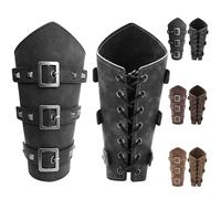 LUKIUP 1 Par de Brazales Medievales de Piel PU, Brazales Retro Elegantes, Protectores de Brazo para Caballeros/Vikingos para Larp, Renacimiento, Cosplay y Halloween (Negro)