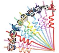 LUKIUP 10 Piezas Fútbol Pajitas, Pajitas Reutilizables Niños, Pajita Fiesta En Espiral, pajitasplástico reutilizables Para ArtíCulos Fiesta Cumpleaños Infantiles Niños