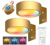 LUKIUP 2 Piezas Recargable Aplique Luz Cuadros Sin Cable, 2600mAh Lampara Pared Focos, Cuadro Mando a Distancia Regulable, Luz Magnética LED para Marco Pared Luces Artísticas Para (Oro)