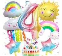 LUKIUP 20 Piezas Decoraciones Arcoíris 4 Años, Plugin de pastel decoracion cumpleaños 4 años lobos de Nube y Arcoíris, Globos Aluminio Sol, Fiesta Cumpleaños Niñas