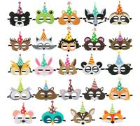 LUKIUP 24 máscaras de animales de fieltro, accesorios de fiesta, temática de safari, para carnaval, Halloween, Pascua, fiesta, máscaras, cumpleaños, selva, tema de fiesta