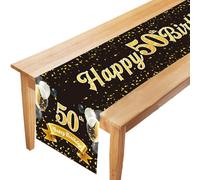 LUKIUP Camino de Mesa de 50 cumpleaños, Negro y Dorado, Feliz 50 cumpleaños decoración de celebración, Cocina, Mesa al Aire Libre, Interior, Vacaciones, Fiesta, decoración, 180 x 35 cm