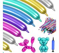 LUKIUP Globos de modelado con bomba, 100 globos metálicos largos de colores, globos de modelado Long Magic, coloridos globos metálicos para cumpleaños, eventos, decoración, bodas