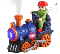 LUKIUP Juguete de tren para niños, juguetes con luz y música, música de vapor, juguete para niños a partir de 1 año, con luz y sonido y spray, Tummy Time Toys para niños y niñas (azul)